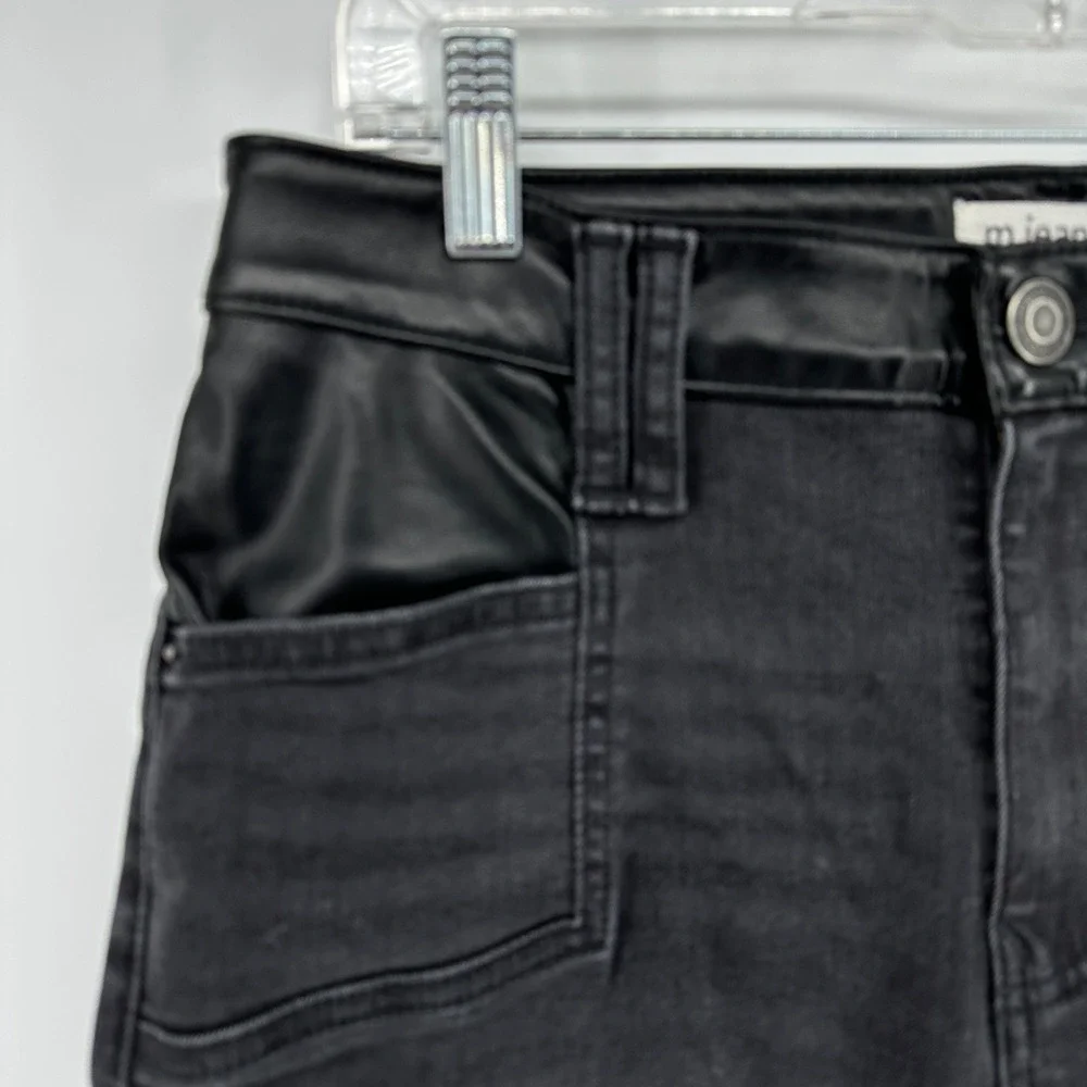 Maurices M Jeans Womens 12 Short Slim Straight Ankle Faux Leather Trim Black